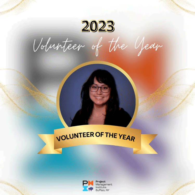 Image of Aamna Hussain - Text says: "Volunteer of the Year" - Graphic courtesy of the Project Management Institute, Buffalo, NY